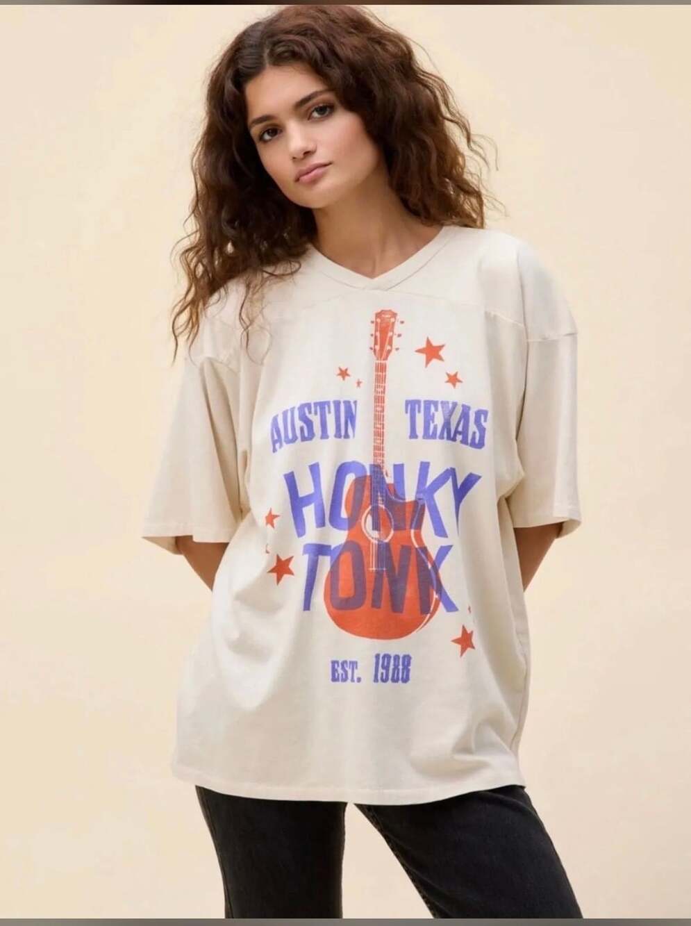 Daydreamer Austin Texas Honky Tonk Graphic Tee Small Cream